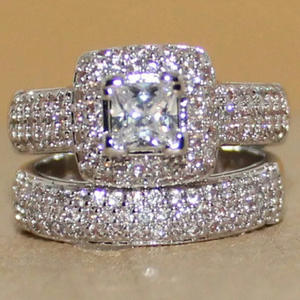 Ensemble de bijoux de mariée en diamant taille princesse F913, bijoux fins de luxe géométriques pour femmes, bijoux de fiançailles - Product Image 4