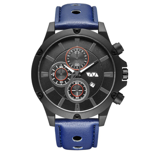 Mens Quartz Chronograph Watch Black Dial Leather Strap 3 Sub Dials Waterproof Luminous Sport Wristwatch - Product Image 3