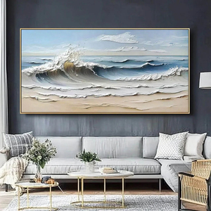 Minimalist Custom Oil Painting Sea Wave Textured Hand Painted <b>Canvas</b> Wall Art Gift Decorative Original Artwork Home Hotel Decor - Product Image 1
