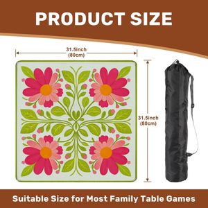 Tapis de mahjong floral antidérapant 31,5x31,5 pouces avec étui de transport, réduction du bruit pour les jeux de poker, de dominos et de tuiles, rose vif et <span class=keywords><strong>orange</strong></span> - Product Image 2