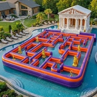 Laberinto Inflable Gigante con Temática Espacial, Piscina de Agua, Isla Flotante Grande, Pista de Obstáculos para Niños y Adultos, Diversión de Verano