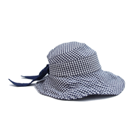 Koreaanse stijl retro marineblauwe geruite emmerhoed met opgerolde rand Zomerhoed met dunne rand, ademend, zonwerend Panamahoed