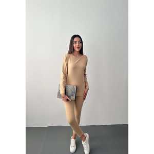 Ventes en gros d'ensembles thermiques double face beiges pour femmes - Product Image 5