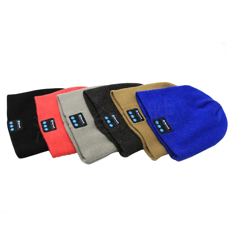 Topi olahraga Bluetooth lembut hangat, Beanie nirkabel Bluetooth topi pintar Headset Headphone Speaker mikrofon topi Bluetooth pria