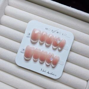 [270] Faux ongles à presser faits main, finition œil de chat, sourire français, blush, vente en gros - Product Image 2