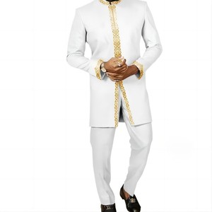 Ensemble 2 pièces pour <span class=keywords><strong>homme</strong></span>, Dashiki à manches longues, broderie, col montant, style ethnique africain, décontracté, polyester, quatre - Product Image 4