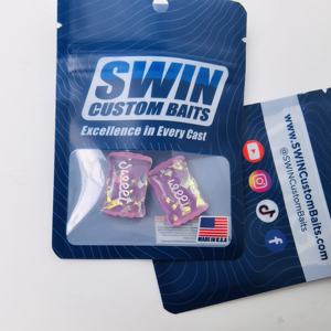 Pochette d'emballage personnalisée à fermeture éclair pour leurres de pêche en plastique souple, avec fenêtre transparente et encoche de déchirement, pour appâts de pêche, très vendue - Product Image 3