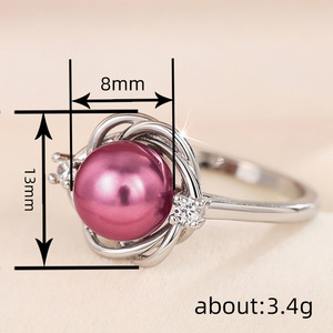 Anello da Donna con Perle Imitate e Polvere Floreale al Laser, Design Futuristico, Gioiello di Moda Quotidiana, Regalo - Product Image 3