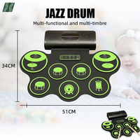 Fournitures d'usine, batterie acoustique à neuf clés en silicone vert, batterie acoustique, kit de batterie électronique pour débutants