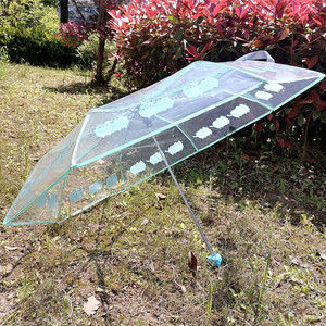 Venta al por mayor <span class=keywords><strong>precio</strong></span> barato OEM impermeable Sakura lindo impermeable a prueba <span class=keywords><strong>de</strong></span> viento tres paraguas plegable transparente para niñas mujeres - Product Image 4