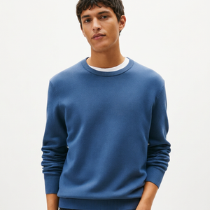 Pull en maille unie effet deux pièces 100% Coton pour Homme, Col en V ou Col Rond, Automne, Logo sur le devant, Vente en gros - Product Image 1