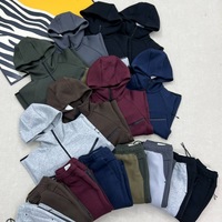 Setelan Olahraga Pria 2 Potong, Jaket Hoodie Full Zip dan Celana Jogger Tapered, Bahan Fleece Teknologi Warna-Blok, Gaya Streetwear