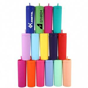 Gobelets en acrylique de 16oz Gobelets mats à double paroi de couleur pastel Skinny Sweet Grain Multi-Color Skinny Tumblers avec couvercles et pailles - Product Image 3