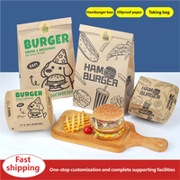 Feuilles d'emballage pour hamburgers jetables résistantes à la graisse, personnalisables, boîtes en kraft américaines à double couche sans pli et sacs en papier à emporter
