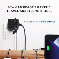 Cargador de Viaje Tipo-C PD de 65W, Personalizable, con 4 Puertos USB, Adaptadores Universales para Laptop, Teléfono Móvil, Auriculares y CA, Gran Venta