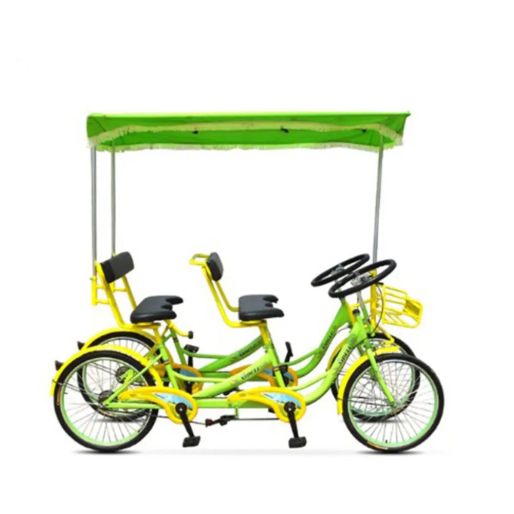 Acier au carbone cadre 2 rangée sièges tandem vélo pour 4 personnes/cuir souple vélo/vélo vélo surrey 4 roues