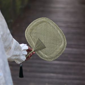 Handmade Bamboo Fan Straw Woven Foldable Eco Friendly Handheld Cooling Fan For Hanfu Style Ancient Fashion Gift - Product Image 3