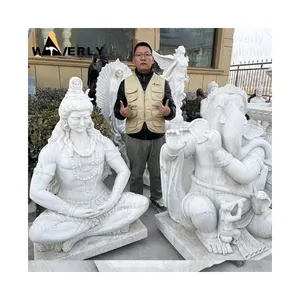 Escultura decorativa para exteriores de Lord Shiva Staue, escultura de Ganesha, tamaño real, piedra de mármol blanco, estatua de Lord Shiva Ganesh