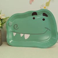 Ensemble de vaisselle jetable en papier biodégradable à thème animaux et dinosaures pour fête d'anniversaire d'enfants, comprenant des plateaux, des serviettes, des gobelets, des assiettes et des pailles, compatible micro-ondes