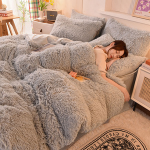 Lenzuolo <span class=keywords><strong>lungo</strong></span> in peluche Set di biancheria da letto 4 pezzi soffice copripiumino arruffato in pelliccia sintetica copripiumino per federa in lenzuola piatte set di biancheria da letto - Product Image 2