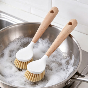 Wooden Cleaning Brush Bamboo Bristles Non-Stick Pan Scrubber Kitchen Dishwashing Tool - Product Image 1