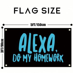 Tapiz Decorativo de Pared con Diseño de Alexa Hágase el Trabajo Escolar, 3x5 pies, Estilo Bandera, Decoración Digital para Dormitorio Universitario, Sala de Estar, Habitación Universitaria - Product Image 4
