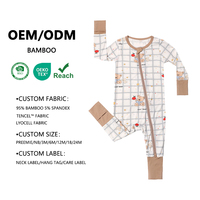 Combinaison bébé en bambou 95% avec logo personnalisé, manches longues, fermeture éclair, imprimé dessin animé, body nouveau-né, vente en gros, fournisseur OEM, marque privée