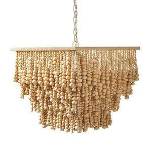 French Style Vintage Bohemian Wooden Bead Tassel Chandelier For Living Room Bedroom <b>Dining</b> Room Decorative Pendant <b>Light</b> - Product Image 4