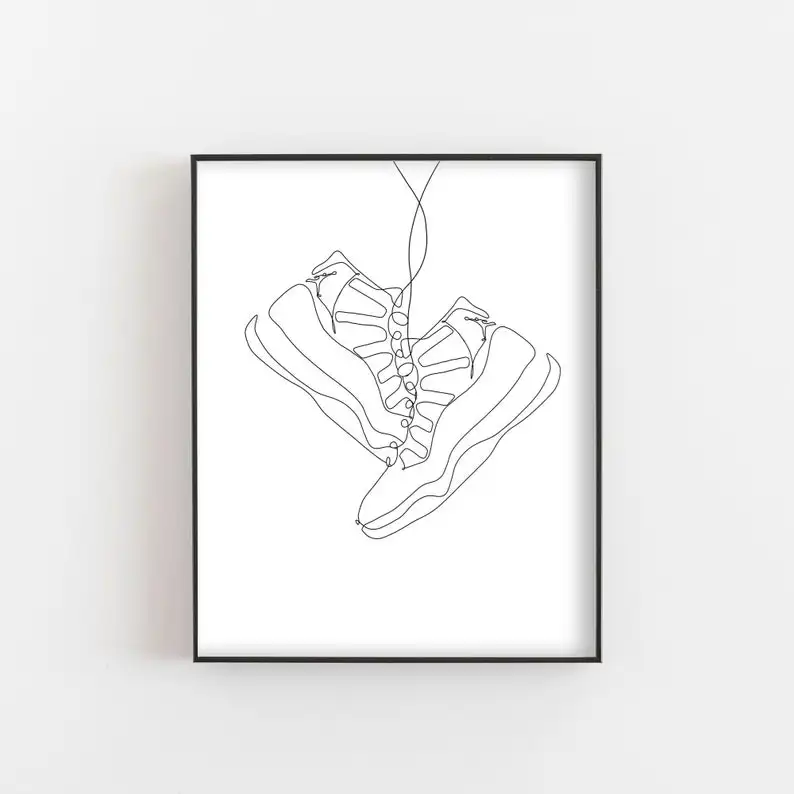 MIchael Jordan Poster Air Jordan 11 AJ, 11 Garis Seni Kanvas Cetak Dinding Seni Kamar Tidur Gambar Olahraga Seni Kipas