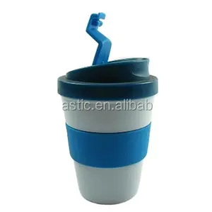 New design 8oz plastic coffee mug with Silicone band