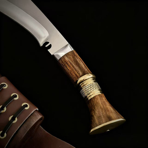 Cuchillo Táctico de Supervivencia para Exteriores, Hoja Fija de Acero Inoxidable de Alta Dureza, Cuchillo de Caza Kukri Curvo con Funda de Madera - Product Image 4