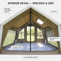Tente de camping gonflable quatre saisons OEM/ODM 8+8m² en toile de coton TC, montage rapide, imperméable, protection UV, résistante au vent