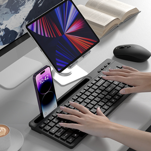 Compacto 2,4G <span class=keywords><strong>USB</strong></span> + BT1 + BT2 Recargable Ergonómico 103 Teclas Árabe Teclado inalámbrico Pad/Teléfono Compatible con PC Laptop - Product Image 2