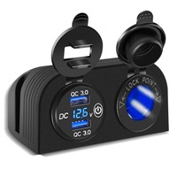 Double chargeur USB QC3.0 à montage sur panneau de type tente à deux trous avec voltmètre et interrupteur tactile + prise allume-cigare 12V/24V