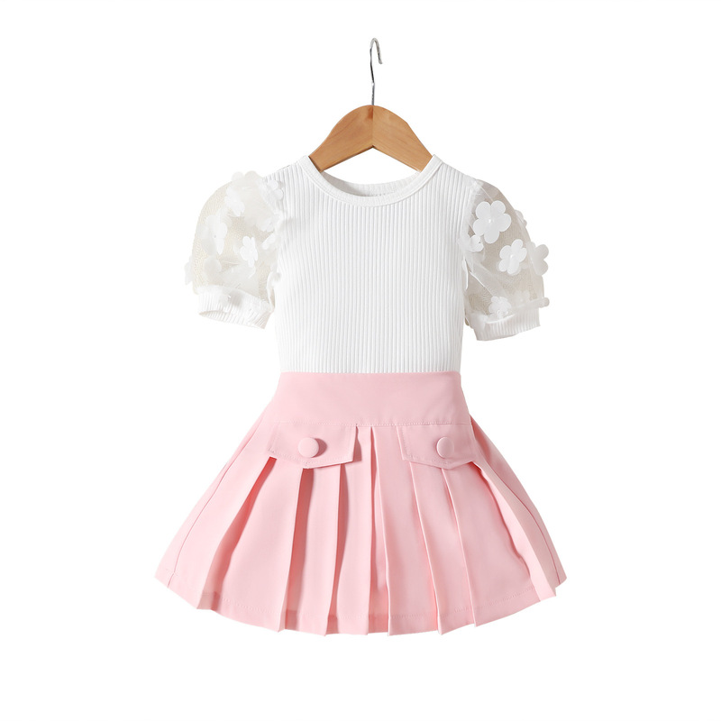 Summer Children Girl Rib Flower Mesh