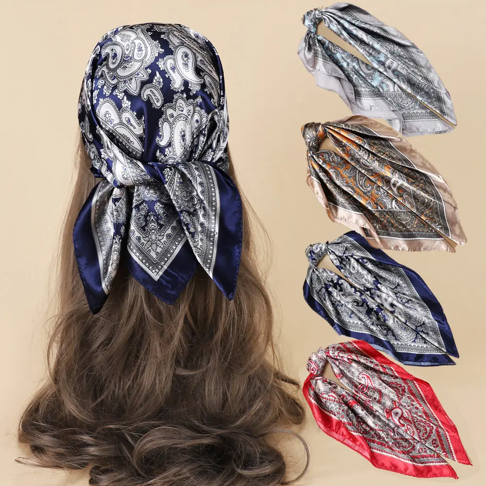 Оптовая продажа, новый персонализированный Модный женский шелковый шарф с принтом цветов кешью, 60 х60 см, атласный квадратный шарф из искусственного шелка