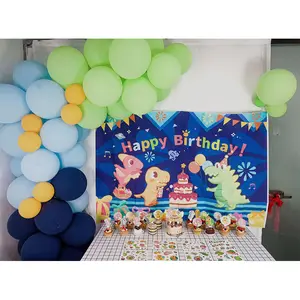 Nouveaux ballons ensemble assiette en papier pour enfants bleu fête fournitures dinosaure fête d'anniversaire décoration murale anniversaire autres décorations de fête