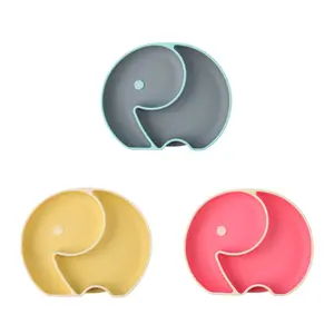 BPA miễn phí dễ thương hình con voi Silicone bé ăn thiết lập mềm cấp thực phẩm Tấm hút cho trẻ mới biết đi Chất lượng cao Thiết kế rắn