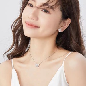 Bowknot Pendant Necklace Zinc Alloy Pave Setting Clavicle Chain For Women Fashion Jewelry - Product Image 4