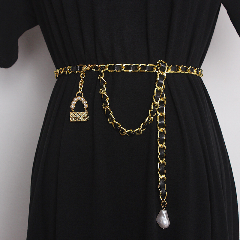 Лидер продаж, роскошная кожаная металлическая цепочка на пояс для платья с мини-сумкой, очаровательные декоративные аксессуары для юбки
