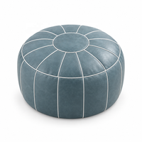 Housse de pouf ronde en similicuir PU bleu pour jouets, vêtements usagés, repose-pieds de canapé, salon, chambre, salle de jeux