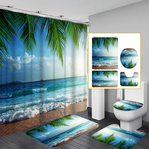 4 pièces <span class=keywords><strong>bord</strong></span> <span class=keywords><strong>de</strong></span> <span class=keywords><strong>mer</strong></span> paysage <span class=keywords><strong>rideau</strong></span> <span class=keywords><strong>de</strong></span> douche cadeau moderne maison salle <span class=keywords><strong>de</strong></span> bain décoration <span class=keywords><strong>rideau</strong></span> et toilette tapis <span class=keywords><strong>de</strong></span> sol 3 pièces ensemble - Product Image 1