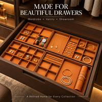 Plateau à bijoux en velours doux personnalisé en gros, organisateur de tiroir empilable avec compartiments sur mesure pour bagues, montres et rangement de placard