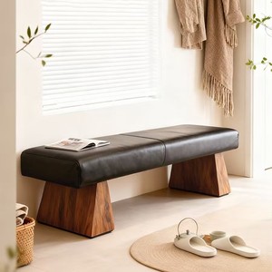 Nordic Minimalist Solid Wood <b>Bench</b> Genuine Leather Entryway Shoe Changing Stool Living Room Bedroom <b>Bed</b> <b>End</b> Stool Designer - Product Image 3