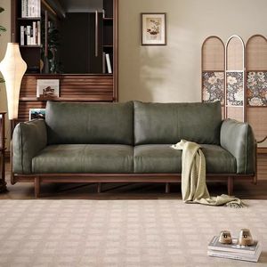 Genuine Leather Living Room <b>Sofa</b> Italian Minimalist Light Luxury Design With Black Walnut Solid <b>Wood</b> <b>Frame</b> For Home Use - Product Image 2