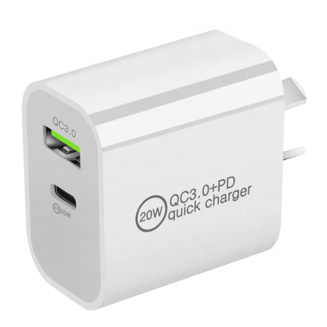 Custom Logo AU/UK Plug USB Charger Adapter PD 20W QC3.0 Dual Port Fast Charging 5V/3A for iPhone 16 Type C QC3.0 Charger