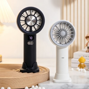 LingPan Portable Handheld Fan With Stand 5-Speed Digital Display USB Rechargeable <b>Battery</b> <b>Operated</b> Desk Fan - Product Image 4