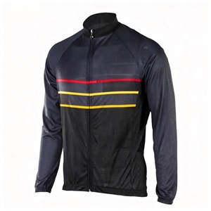 <b>Men's</b> Full Sleeve Cycling Jersey Black With Red And Yellow Stripes Breathable Quick Dry Polyester <b>Bike</b> <b>Jacket</b> - Product Image 1