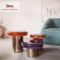 Table basse en résine de luxe léger, mobilier moderne pour salon, plateau rond, service OEM/ODM haut de gamme