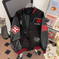 Veste de baseball tendance américaine color-block printemps-automne pour homme, veste décontractée ample avec patchwork brodé pour couple